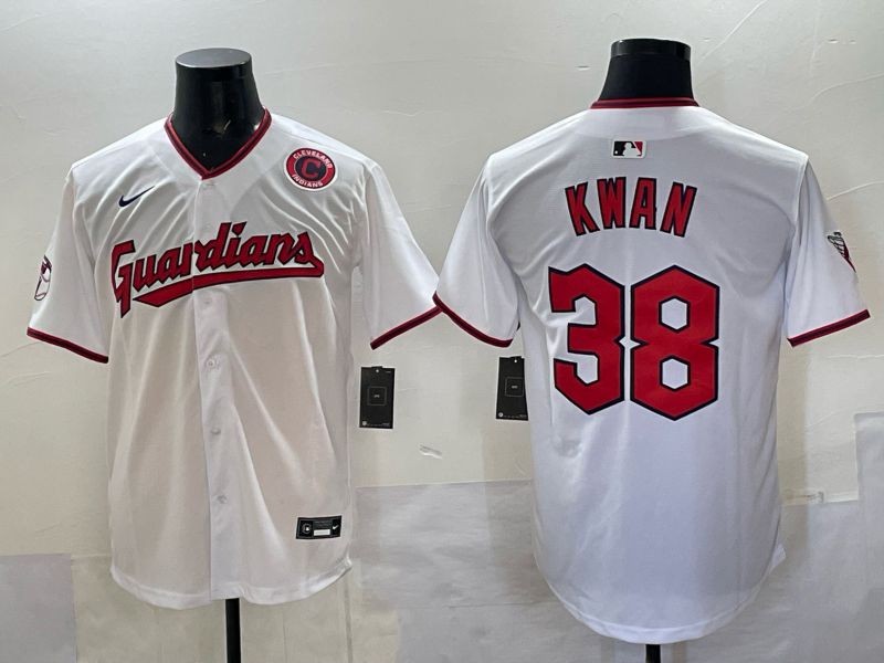 Men Cleveland Indians 38 Kwan White Nike MLB 2025 Jersey 05